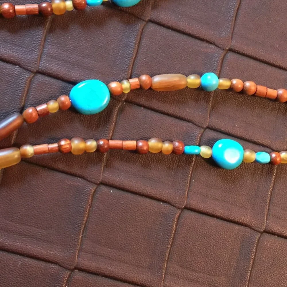 Vintage Coldwater Creek Turquoise Stone Horn Beaded Pendant Necklace